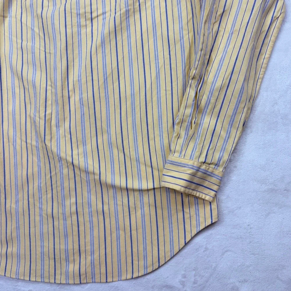 Ralph Lauren Classic Fit Striped Button Down Shirt Mens 15 M Yellow Blue Oxford